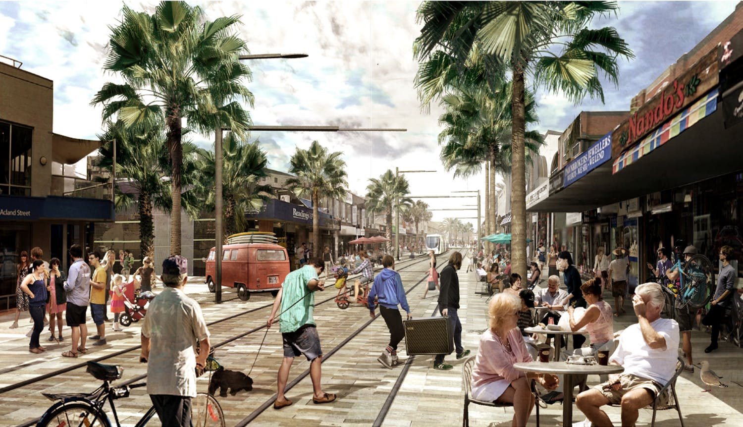 An artists render of the Acland Street tram terminus.